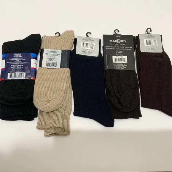 5 pair -Men's Cotton blend Socks Black Tan Navy Brown  - New! Size 9 - 13 - Picture 2 of 7